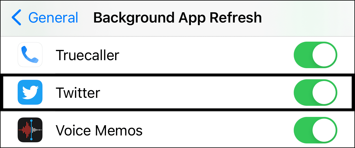 allow background app refresh for twitter to fix notifications not working